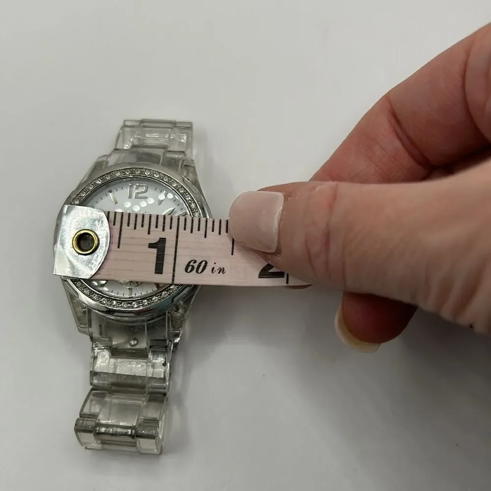 Working! Relic Rhinestone Bezel Clear Plastic Band Ladies Watch
